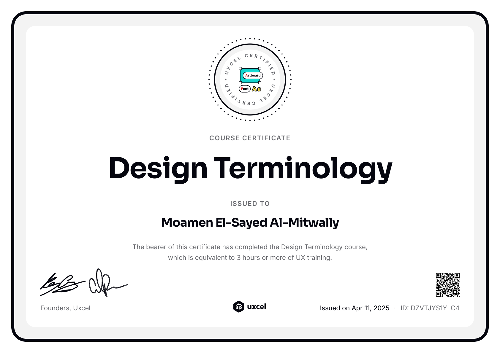 Moamen El-Sayed Al-Mitwally's certificate
